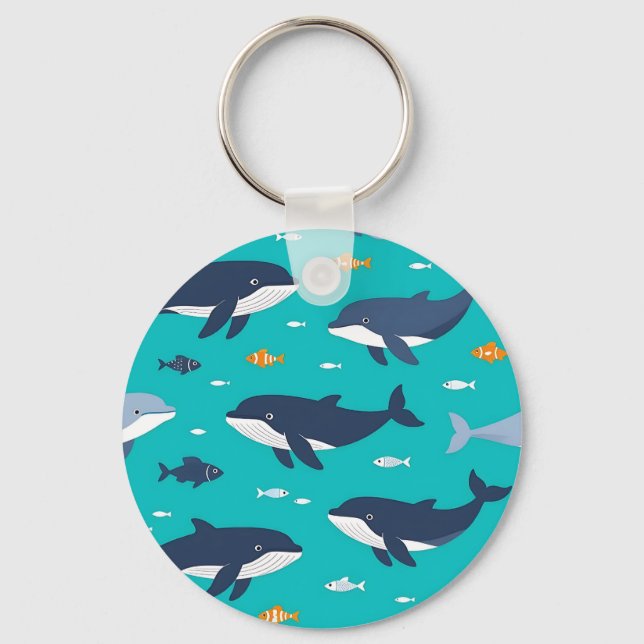 Ocean Whales Dolphins Pattern Keychain (Front)