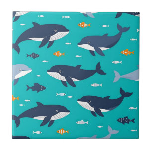 Ocean Whales Dolphins Pattern Tile