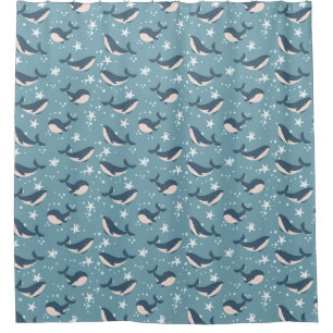 Ocean whales pattern shower curtain