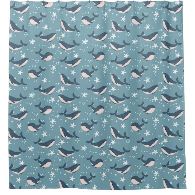 Ocean whales pattern shower curtain (Front)