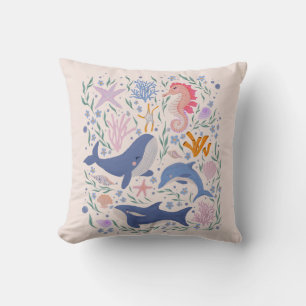 Ocean Whimsy: Charming Underwater Creatures  Throw Pillow