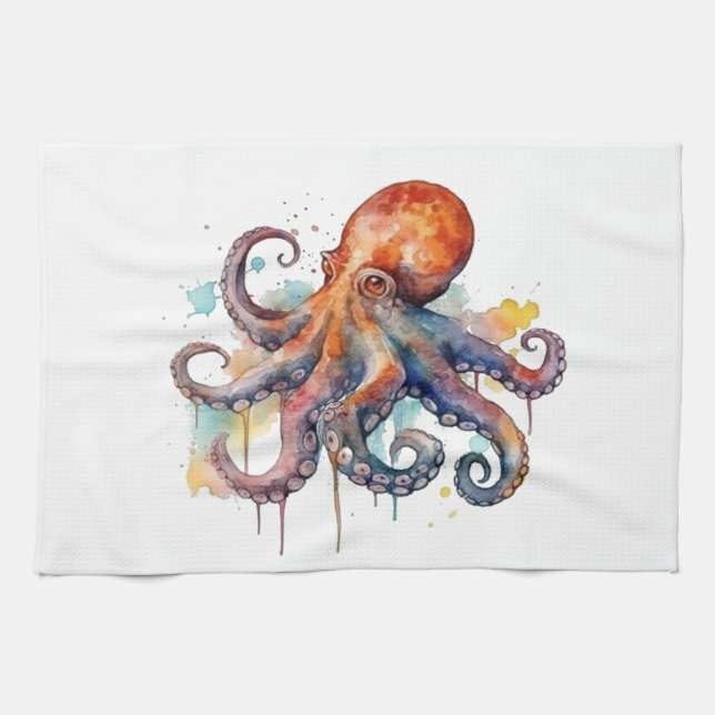 Ocean Whimsy: Colourful Octopus Kitchen Towel (Horizontal)