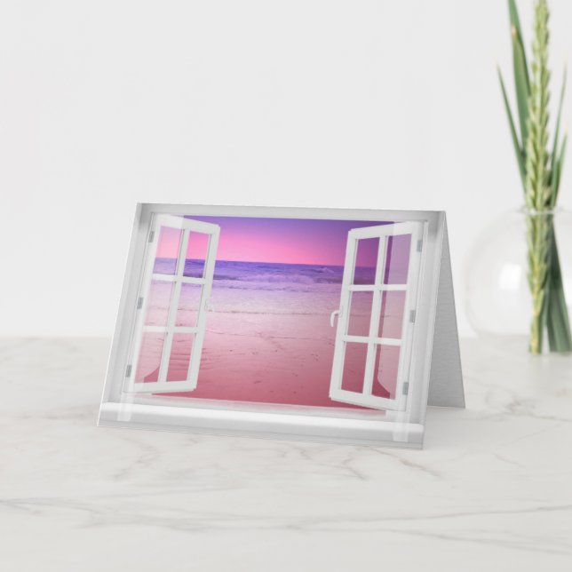 Ocean Window With Purple Sunrise Card (Front)