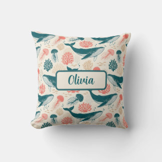 Ocean Wonders Whale Jellyfish Coral Throw Pillow