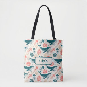 Ocean Wonders Whale Jellyfish Coral Tote Bag