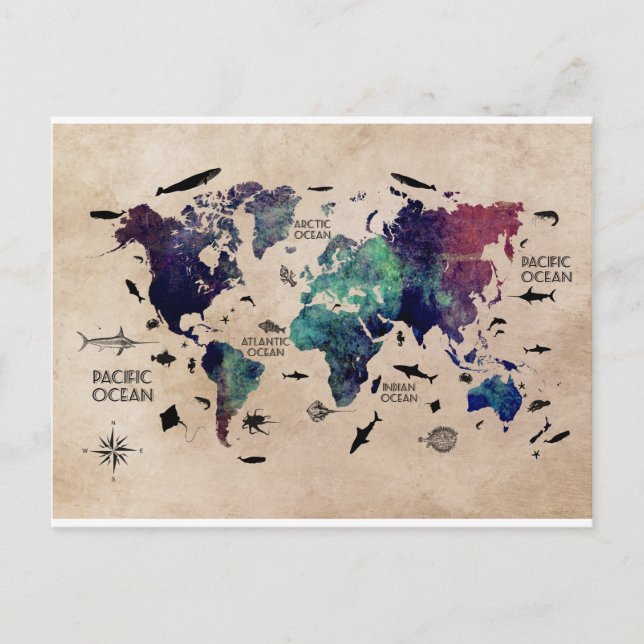 ocean world map postcard (Front)