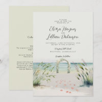 Oceanfront Romance Watercolor Boho Wedding Invitat