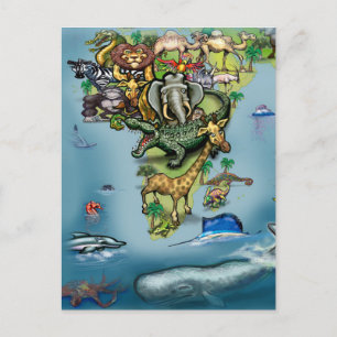 Oceania Africa World Map Postcard