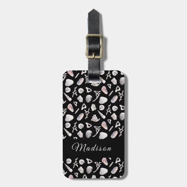 Oceania Sea Seashells Black  Luggage Tag (Front Vertical)