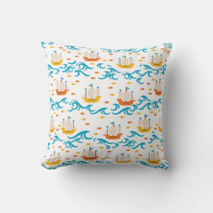 Oceanic Adventure: Yellow and Red Sailing Ships wi Throw Pillow