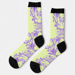Oceanic Bloom: Purple Wave Harmony / Stylish Art Socks