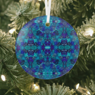 Oceanic Blue Abstract Alcohol Ink Art Glass Ornament