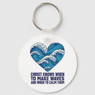 Oceanic blue Christ and the waves design Keychain