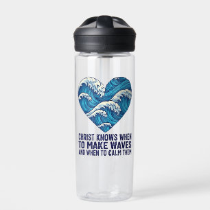 Oceanic blue Christ and the waves design Water Bottle