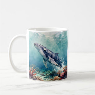 Oceanic Blue Whale and Coastal Poem Coffee Mug