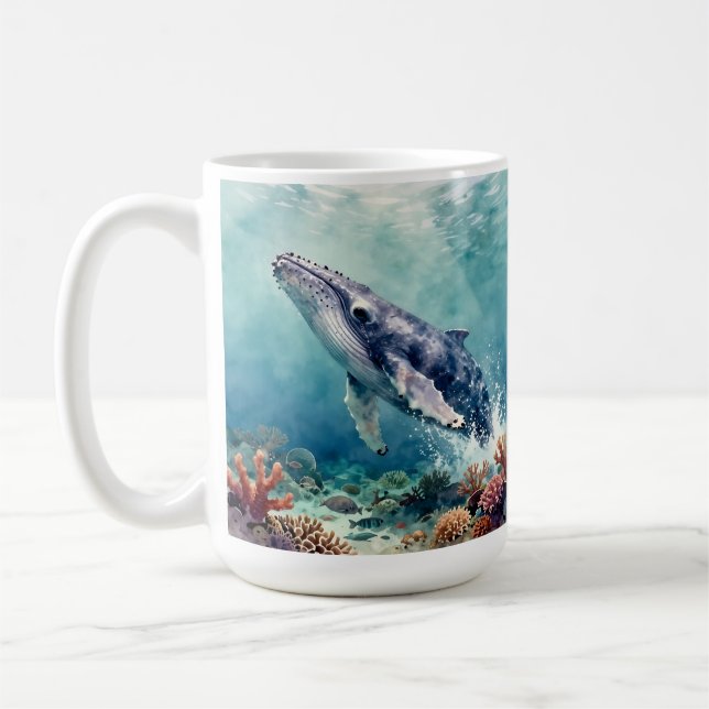 Oceanic Blue Whale and Coastal Poem Coffee Mug (Left)