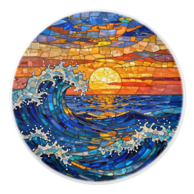 Oceanic Coastal Ocean Waves Sunset   Ceramic Knob (Front)