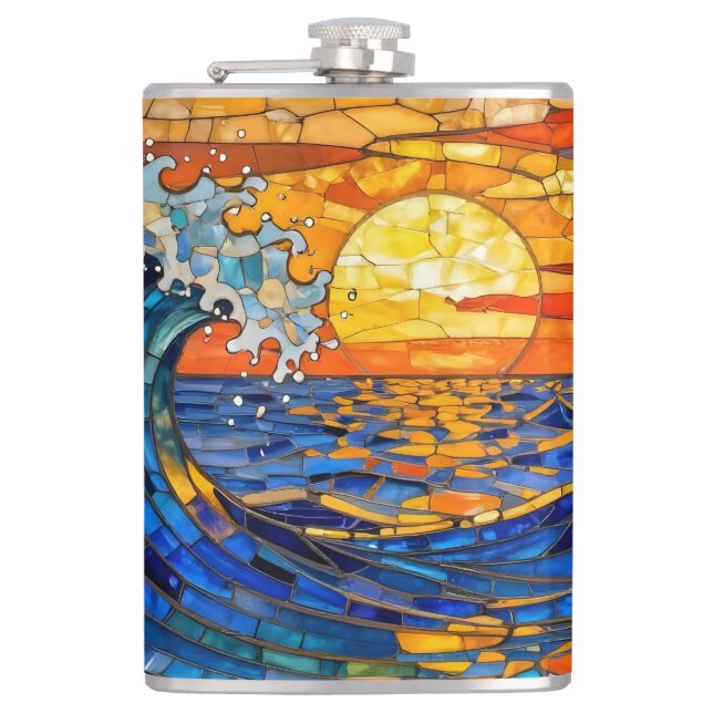 Oceanic Coastal Ocean Waves Sunset   Hip Flask (Front)