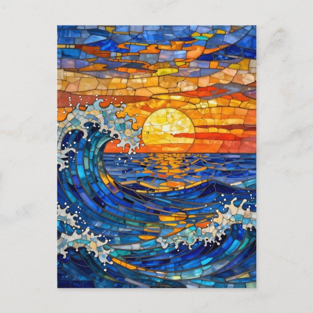 Oceanic Coastal Ocean Waves Sunset   Postcard (Front)