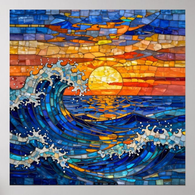 Oceanic Coastal Ocean Waves Sunset   Poster (Front)