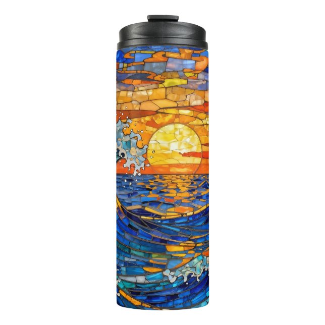 Oceanic Coastal Ocean Waves Sunset   Thermal Tumbler (Front)