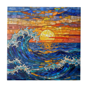 Oceanic Coastal Ocean Waves Sunset Tile