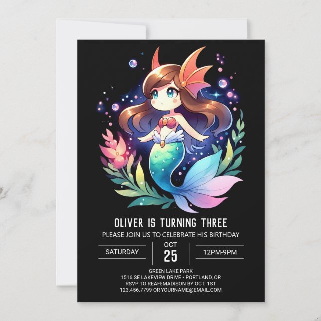 Oceanic Cute Mermaid Birthday Invitation (Front)