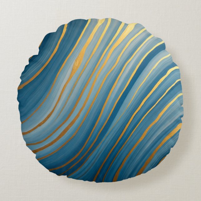 "Oceanic Gold Flow Round Pillow (Front)