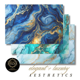 Oceanic & Gold Marble Lux Aesthetics Wrapping Paper Sheet
