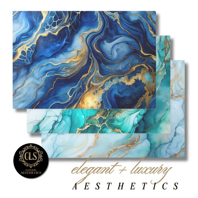 Oceanic & Gold Marble Luxe Aesthetics Wrapping Paper Sheet (Creator Uploaded)