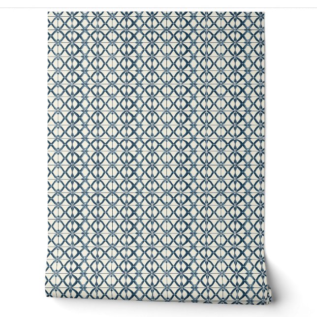 Oceanic Interlace Mini - Navy, Beige - Coastal Wallpaper (Unrolling)