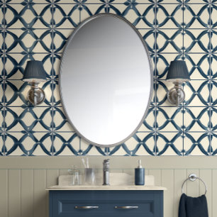 Oceanic Interlace - Navy, Beige - Coastal Inspired Wallpaper