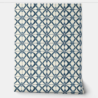 Oceanic Interlace Petite - Navy, Beige - Coastal  Wallpaper