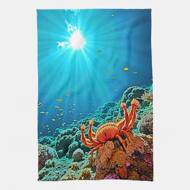 Oceanic Light Ray Fantasy Design Kitchen Towel (Vertical)