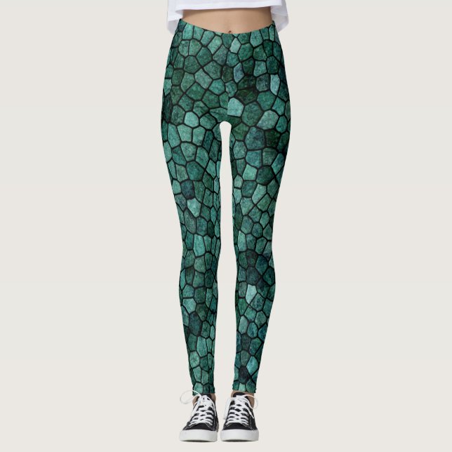 Oceanic Mosaic Crust Texture Abstract Pattern Leggings (Front)