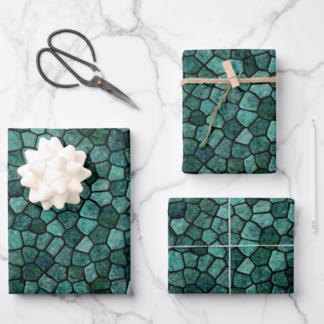 Oceanic Mosaic Crust Texture Abstract Pattern Wrapping Paper Sheet (Front)