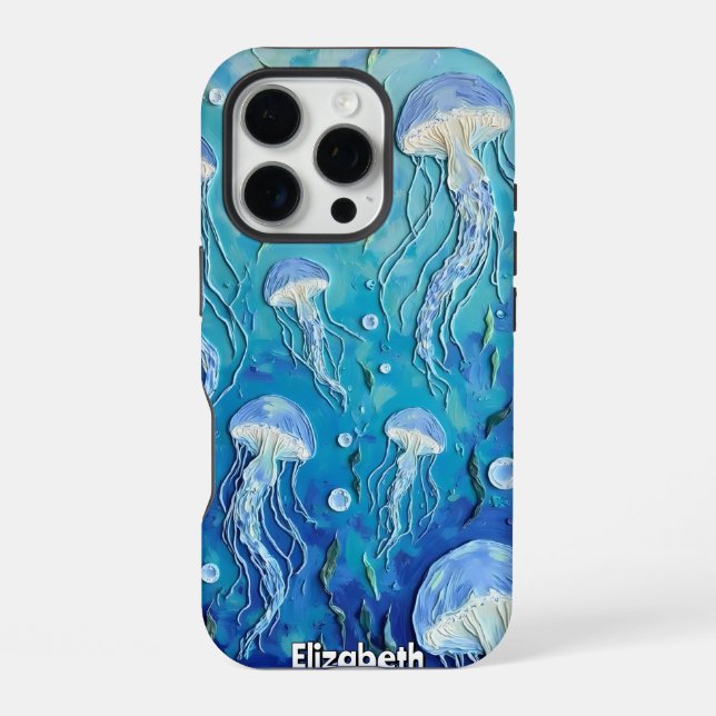 Oceanic Rhythms: Drifting Jellyfish iPhone Case (Back)