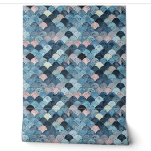 Oceanic Scales Petite - Blue, Pink, Grey - Coastal Wallpaper