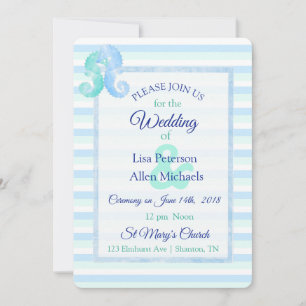 Oceanic Seahorses Green Blue Wedding Invitation