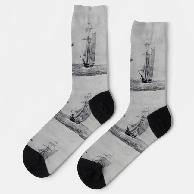 Oceanic Trek Graphic Ships Fine Art Socks (Left)