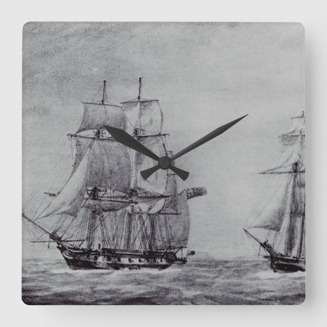 Oceanic Trek Graphic Ships Fine Art Square Wall Clock (Front)