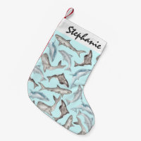 Oceanic Watercolor Fishes in Blue Black White Grey