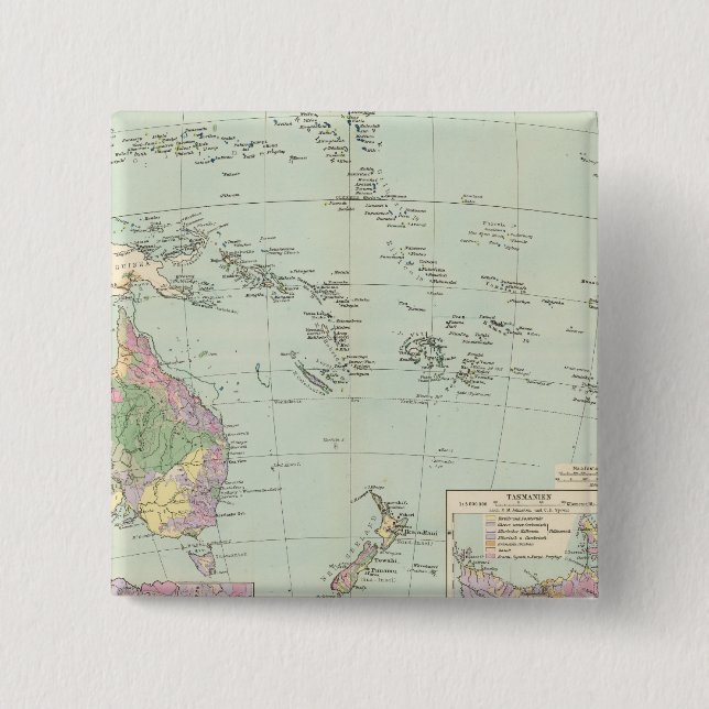 Oceanien - Atlas Map of Oceania 2 Inch Square Button (Front)