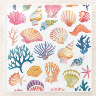 OceanModern Tropical Plant Print – Pink and Green  Glass Coaster