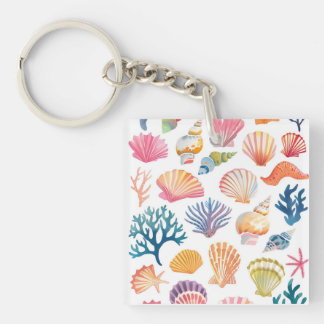 OceanModern Tropical Plant Print – Pink and Green Keychain