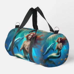 "Ocean's Dance: A Mermaid and Dolphins' Journey" Duffle Bag