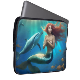 "Ocean's Dance: A Mermaid and Dolphins' Journey" Laptop Sleeve
