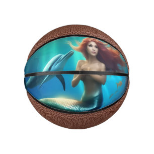 "Ocean's Dance: A Mermaid and Dolphins' Journey" Mini Basketball
