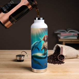 "Ocean's Dance: A Mermaid and Dolphins' Journey" Water Bottle