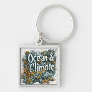 Oceans Day - Ocean and Climate Text with Coral  Keychain